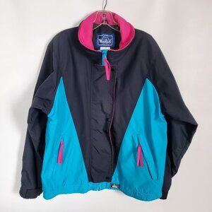Vintage Woolrich Colorblock Windbreaker Jacket 80s 90s Retro Neon Pink Blue L